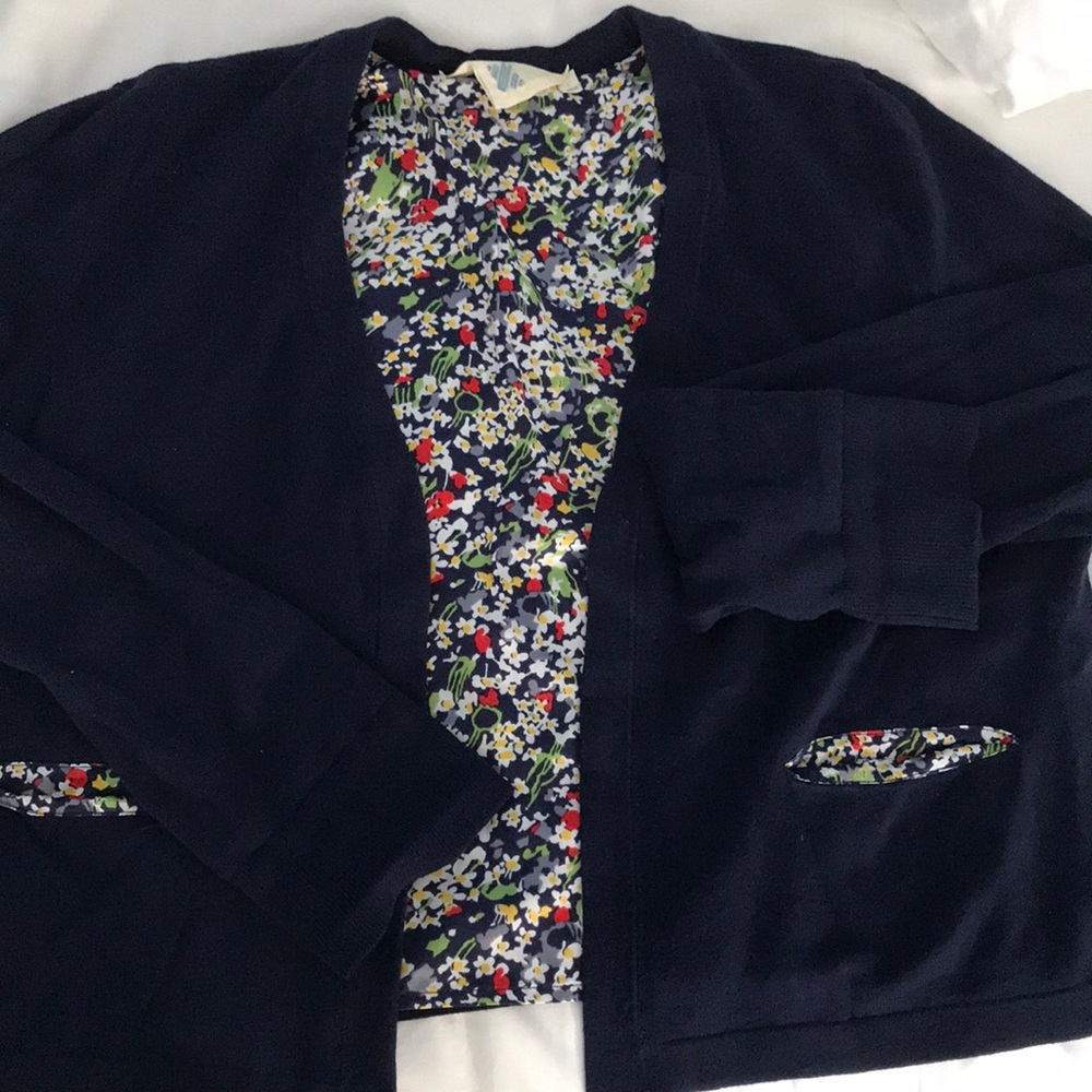 🌟MUST GO🌟 Anthropologie HWR navy cardigan, silk floral, L